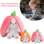 Large Reversible Carrot Rabbit & Strawberry Bunny Plush Pillow