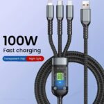 3 in 1 Fast Charging Transparent Luminous 100w Cable