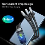 3 in 1 Fast Charging Transparent Luminous 100w Cable