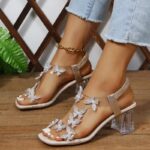 Rhinestone Floral Transparent Sandals